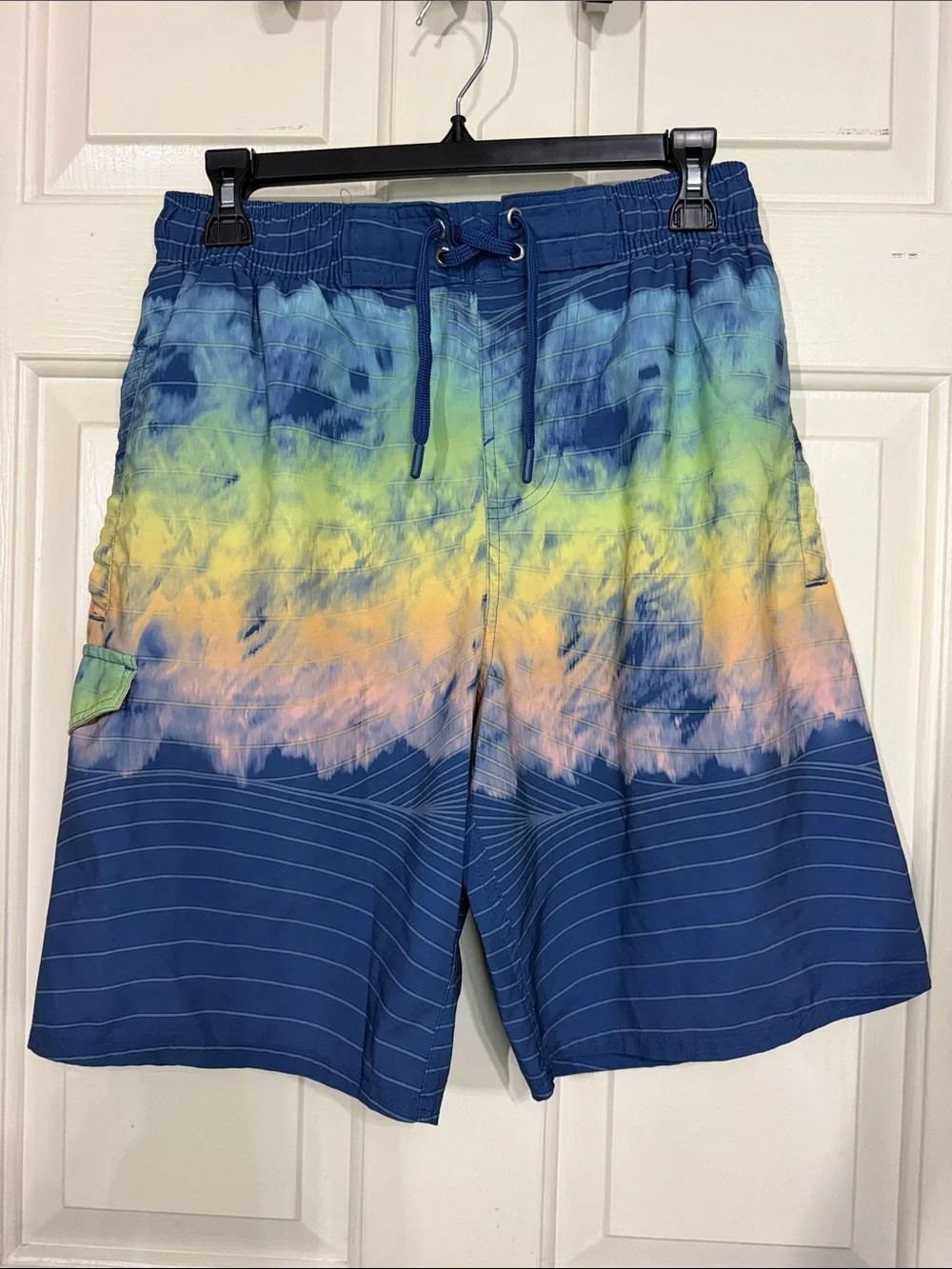 Men's Blue Tie-Dye Stripe Swim Trunks S